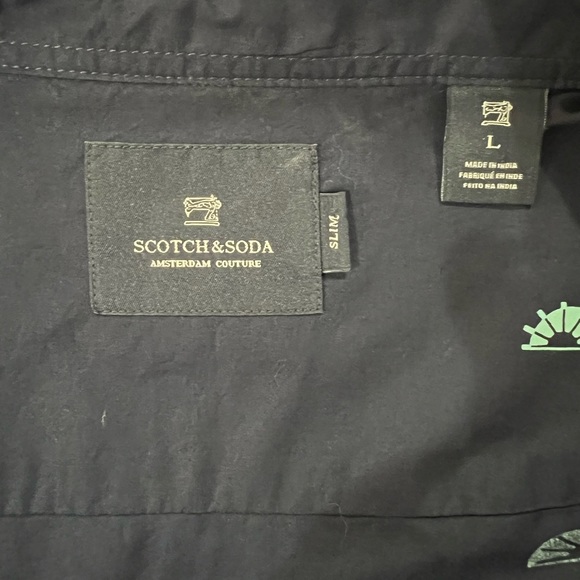 Scotch & Soda Mens Long Sleeve Graphic Prints Slim Fit Shirt Navy, Size: Large - Picture 4 of 4